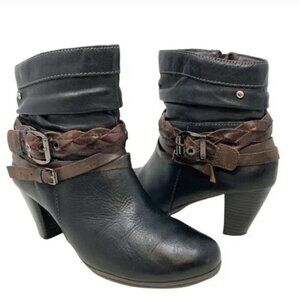 PIKOLINOS Verona Black Leather Slouchy Buckle Ankle Boots - Size 8.5